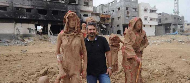 الفنان الفلسطيني إياد صباح ينحت تماثيلا لضحايا قطاع غزة (مع فيديو)