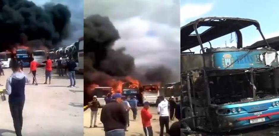 حريق مهول يلتهم عددا من الحافلات بمحطة باب محروق بفاس(مع فيديو)