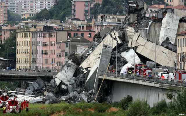 ارتفاع حصيلة انهيار جسر جنوى إلى 40 قتيلا مثبتا وثلاثة لم يتم التعرف عليهم