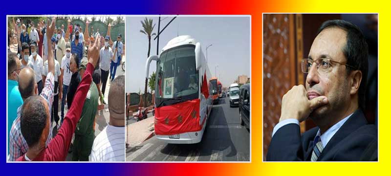 مسيرة احتجاجية بحافلات نقل المسافرين بمراكش للرد على دفتر تحملات الوزير اعمارة (مع فيديو)