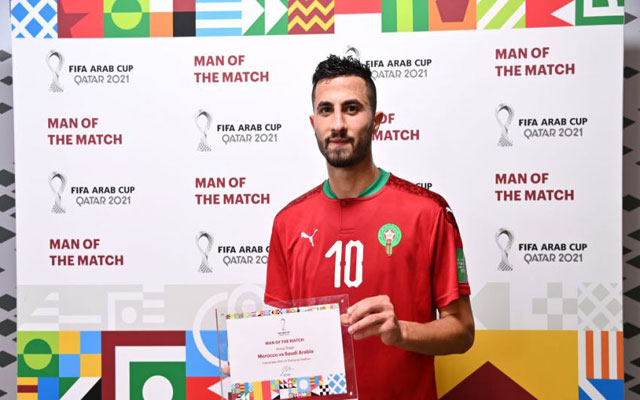 كأس العرب ..الحسوني يتوج بجائزة "رجل المباراة" في مواجهة المغرب والسعودية