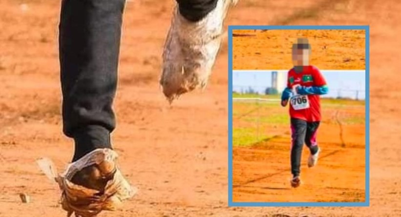 صورة طفل مشارك في مسابقة العدو الريفي بحذاء رياضي ممزق تهز مواقع التواصل الاجتماعي